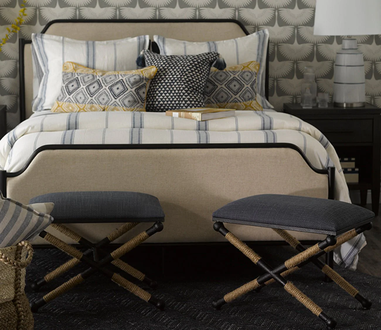 Uttermost Firth Small Navy Fabric Bench - Image 8